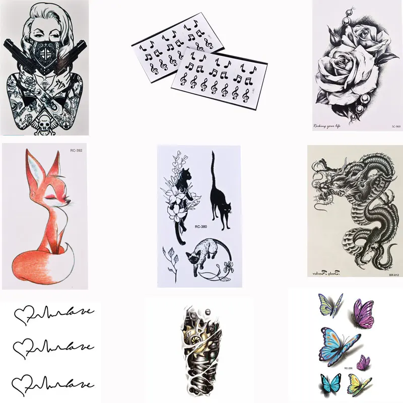 butterfly /fox /heart/rose Water Transfer fake tattoo Waterproof Temporary Tattoo sticker men women wolf tattoo flash tattoo