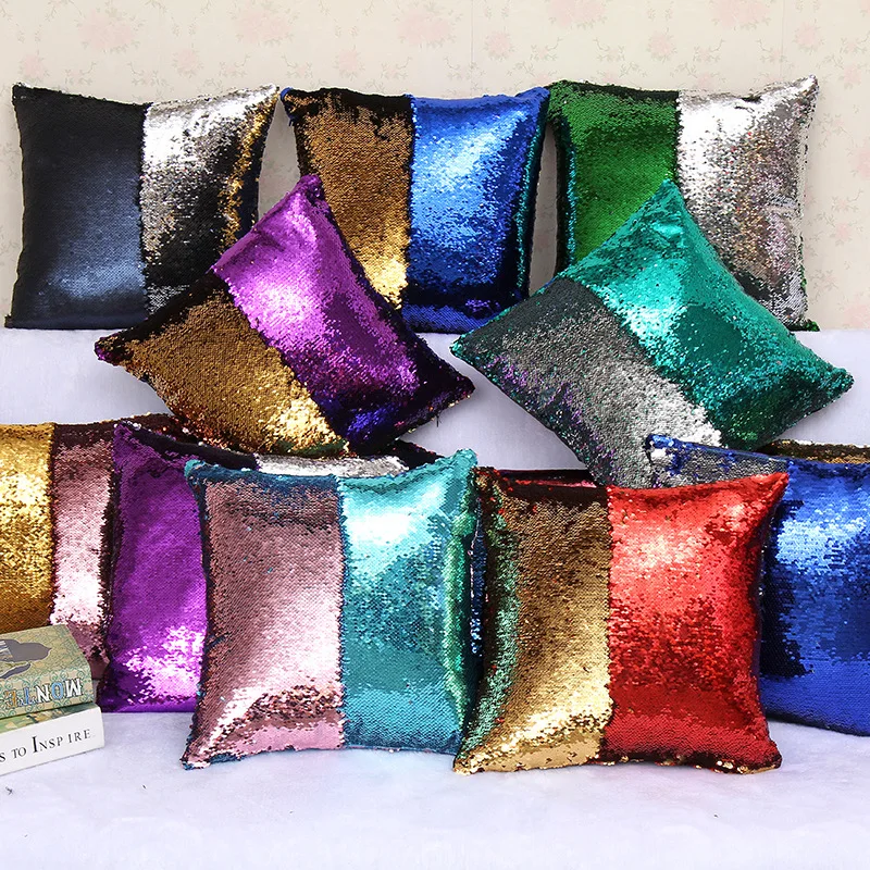 Home Decor Pillow Sequin Cover Glitter Sofa Car Waist Throw Cushion Case Gift US