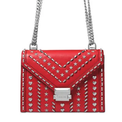 Сумки из натуральной кожи, женская сумка с заклепками и цепочкой, роскошная дизайнерская женская сумка-мессенджер на плечо для дам, ручные сумки, конверт, кошелек - Цвет: Красный