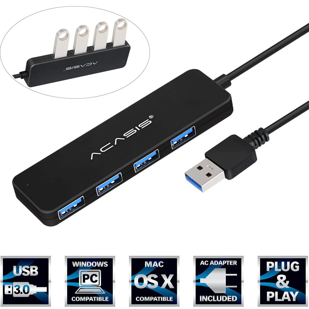

4 Ports USB 2.0/3.0 Hub Compact Portable High Speed Multi-port Adapter Expander For PC Laptop Mobile Phone U Disk