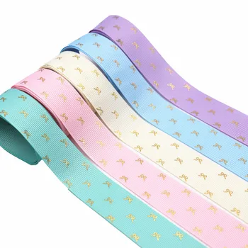 

5 Yards Grosgrain Ribbon Gold Bowknot Printed Ribbon 1" 25MM/1.5" 38MM For Hair Bows DIY Crafts Handmade Accessories M19060801