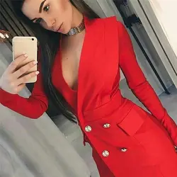 2018 Новый модные, пикантные V шеи красный Черная курточка Для женщин вечерние клуб наряд Casaul Костюмы на день рождения пальто для