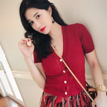 KENVY/брендовые Модные женские роскошные летние тонкие повседневные короткие трикотажные кардиганы с v-образным вырезом для похудения красного и белого цвета