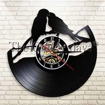 

1Piece Cockatoo Parrot Feather Bird Vinyl Record Wall Clock Modern Design Branch Bird Animals Home Decor Wall Watch Time Clock