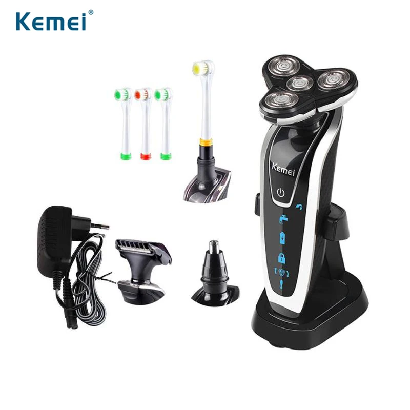 Kemei KM-5181 4 in 1 3D Floating Electric Shaver Rechargeable Shaving Razor Machine 4 Blades for Men Beard Nose Trimmer Washable Kemei KM-5181 4 in 1 3D Floating Electric Shaver Rechargeable Shaving Razor Machine 4 Blades for Men Beard Nose Trimmer Washable