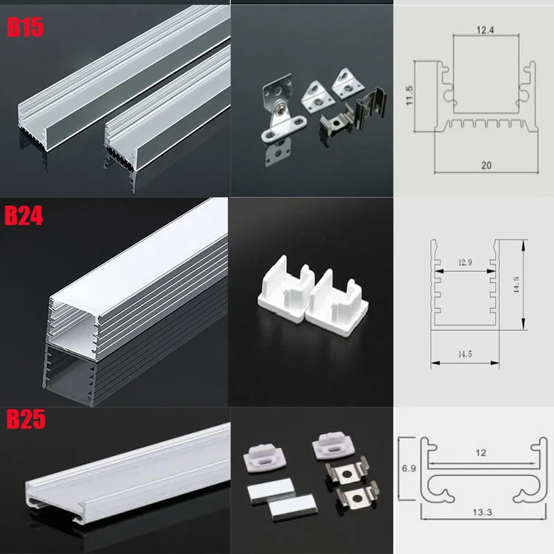 B09 5 комплектов 50 см U Форма Светодиодные ленты фонари Алюминиевый канальный профиль с крышкой, заглушки и крепежные зажимы для светодиодный свет бар огни