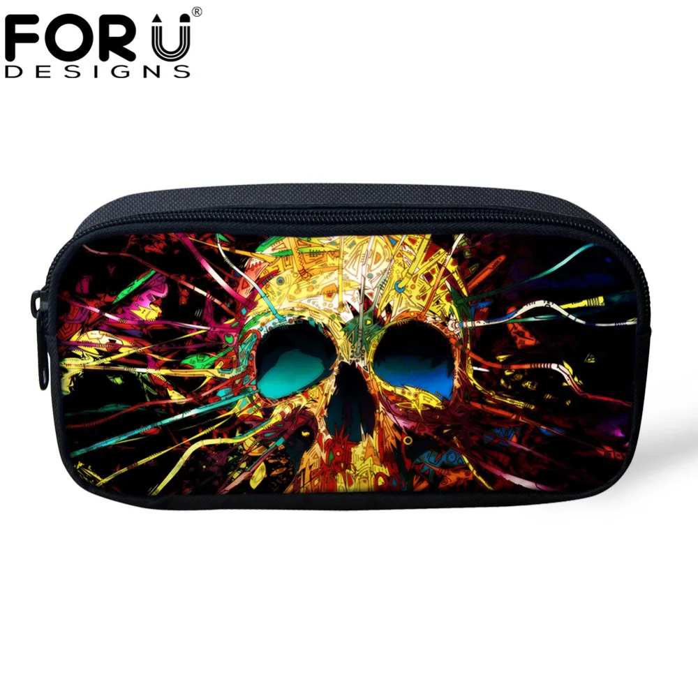 

FORUDESIGNS Fashion Travel Women Makeup Bags Cool 3D Skull Brand Designer Kids Boys School Pencil Case Student Pencil Bags Cases