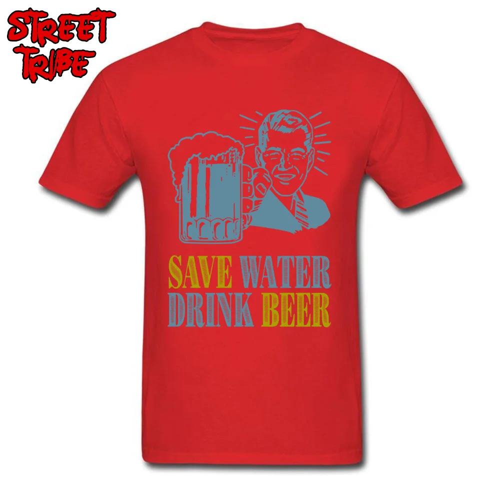 2018 Discount Personalized Custom Top T-shirts Round Collar 100% Cotton Mens T Shirt Short Sleeve ostern Day Custom T-shirts beer glasses alcoholic drink save water red