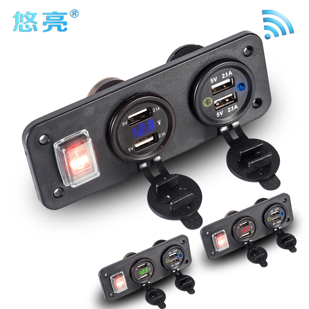 

12-24V Multi-function Socket USB Volt 4 Ports Rapid Car Charger With Parking Location On/Off 3 In 1 USB Car Charger High Quality