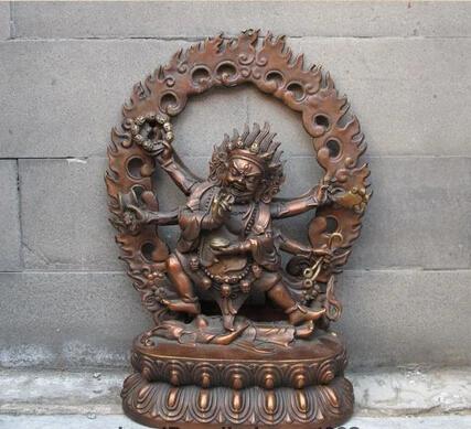 

bi003619 9"Tibet Temple Red Bronze six-Arm Mahakala Buddha Buddhism Protect God Statue