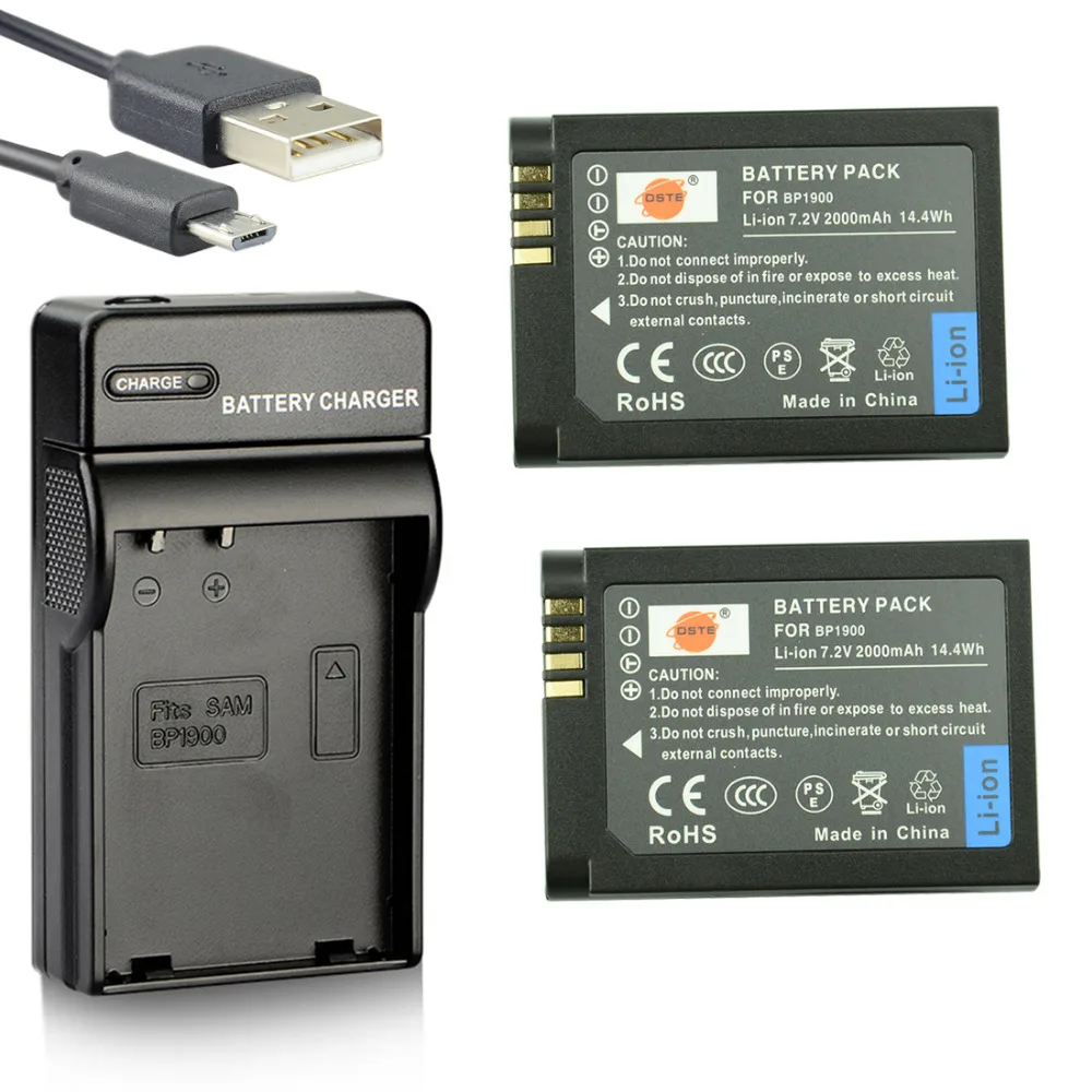 

DSTE 2PCS BP1900 Li-ion Battery with USB Port Charger for Samsung NX1 Smart Wi-Fi 4K Digital Camera