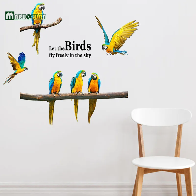 

2017 Hot Sale Real Europe Vinilos Paredes Animals Parrot Stickers Wall Kids Bedroom Nursery Home Decor Mural Decal Wallpaper