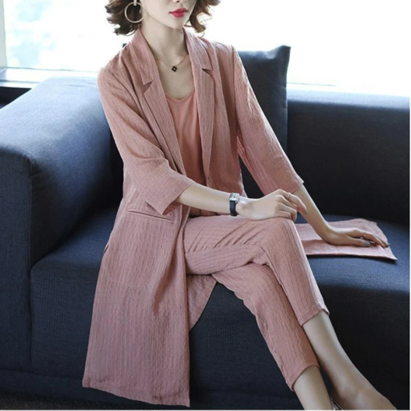 

Women's suit 2019 spring and summer new fashion casual suit wide leg pants three-piece female temperament loose solid color wild
