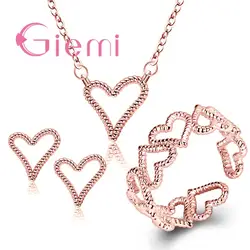 Высокое качество 925 Серебряные украшения для женщин милый форма сердца подарки кулон ожерелье палец кольца серьги гвоздики 2 цвета