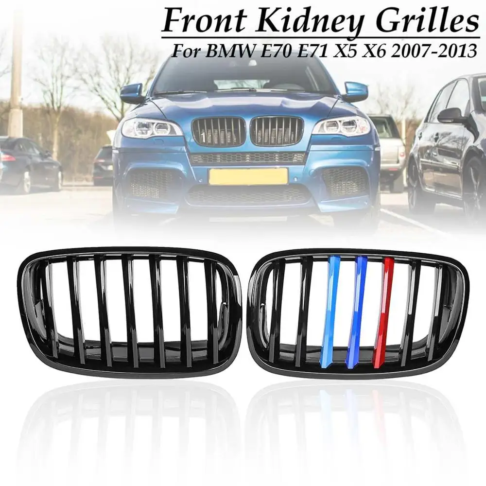 

Grille for BMW E70 E71X5 X6 2007 2008 2009 2010 2011 2012 2013 Matte Gloss Black M Pair Front Bumper Hood Kidney Sport Grills