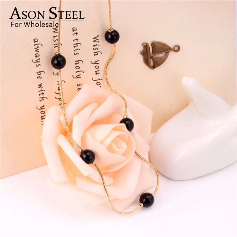 ASONSTEEL Gold/Silver White Black Round Imitation Pearl Pendant Necklace Stainless Steel Snake Chain Jewelry Collars Gift Party