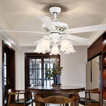 

light home simple LED living room fan light bedroom country retro Nordic fan chandelier