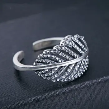 

FNJ Pure 925 Silver Leaf Ring Vintage Feather 100% S925 Sterling Solid Thai Silver Rings for Women Jewelry Adjustable Size