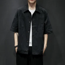Solid Color Male Half Sleeve Shirt Large Sizes Embroidery Mens Shirts Multi-Pocket Black Beige M-5XL Man's Shirt Solid Color Male Half Sleeve Shirt Large Sizes Embroidery Mens Shirts Multi-Pocket Black Beige M-5XL Man's Shirt