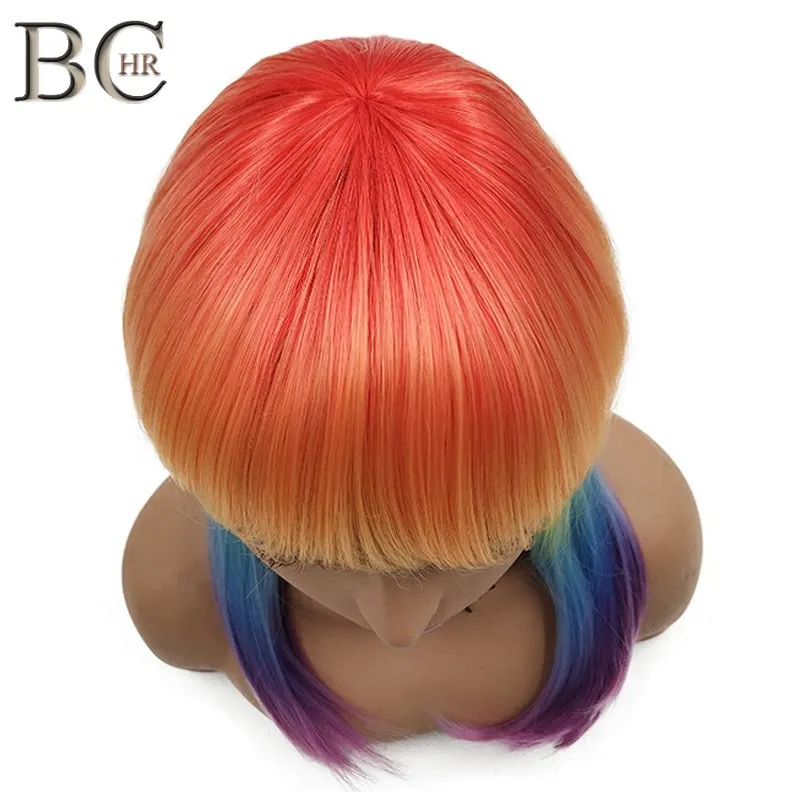 Peluca recta de Color arcoíris de 18 pulgadas BCHR para mujer peluca sintética con Peluca de Cosplay de explosión plana envío gratis Peluca recta de Color arcoíris de 18 pulgadas BCHR para mujer peluca sintética con Peluca de Cosplay de explosión plana envío gratis