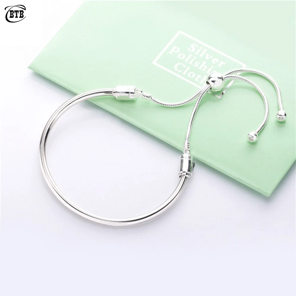 New 925 Sterling Silver Telescopic Bracelet Woman Bangle Fit DIY Beads Charm Rose Gold Fine Jewelry Gift For Female