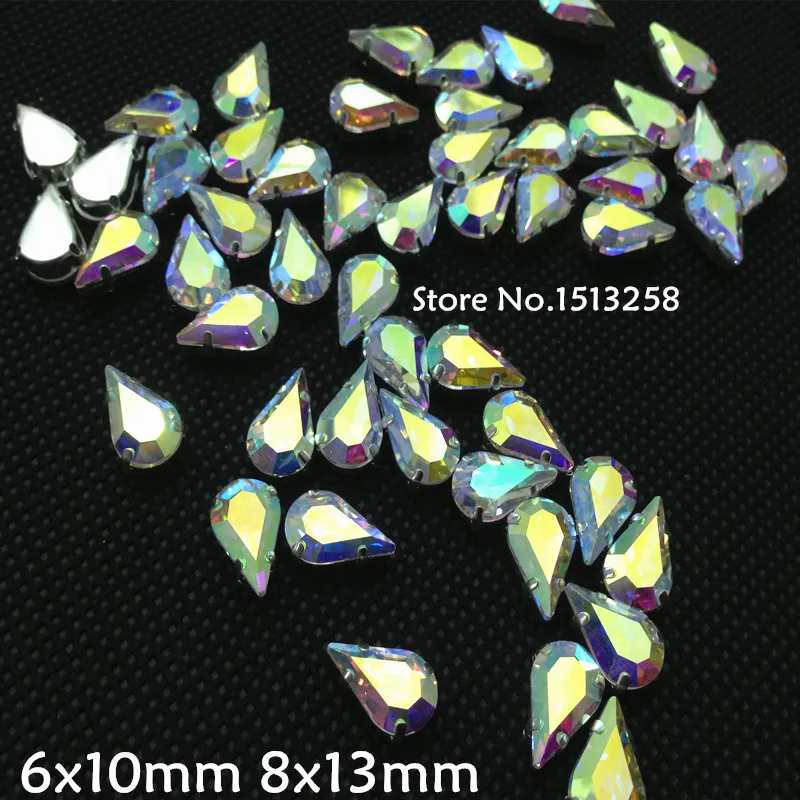 

6x10mm 8x13mm Crystal AB Teardrop Glass Crystal Fancy stone With Metal Claw setting for sewing on dress,jewelry making