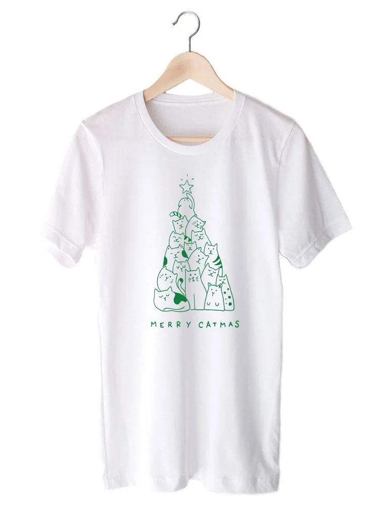 

Summer Tops 2019 Harajuku Fashion Merry Catmas Print Woman T Shirt Streetwear Aesthetic Felmale TShirt Graphic Tees Shirt