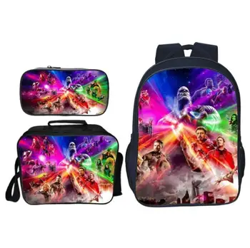 

3Pcs/Set Cool Fashion Printing Cartoon Avengers Kids Baby School Bags Thanos Backpacks Hero Children Schoolbag for Boys Bookbag
