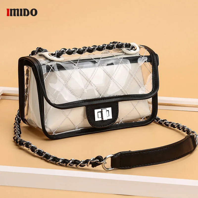 

2019 Transparent Composite Jelly Bag With Chain Female Bag PVC Shoulder Bag Women Clear Flap Summer Beach Bodycross Bag 2pcs/set