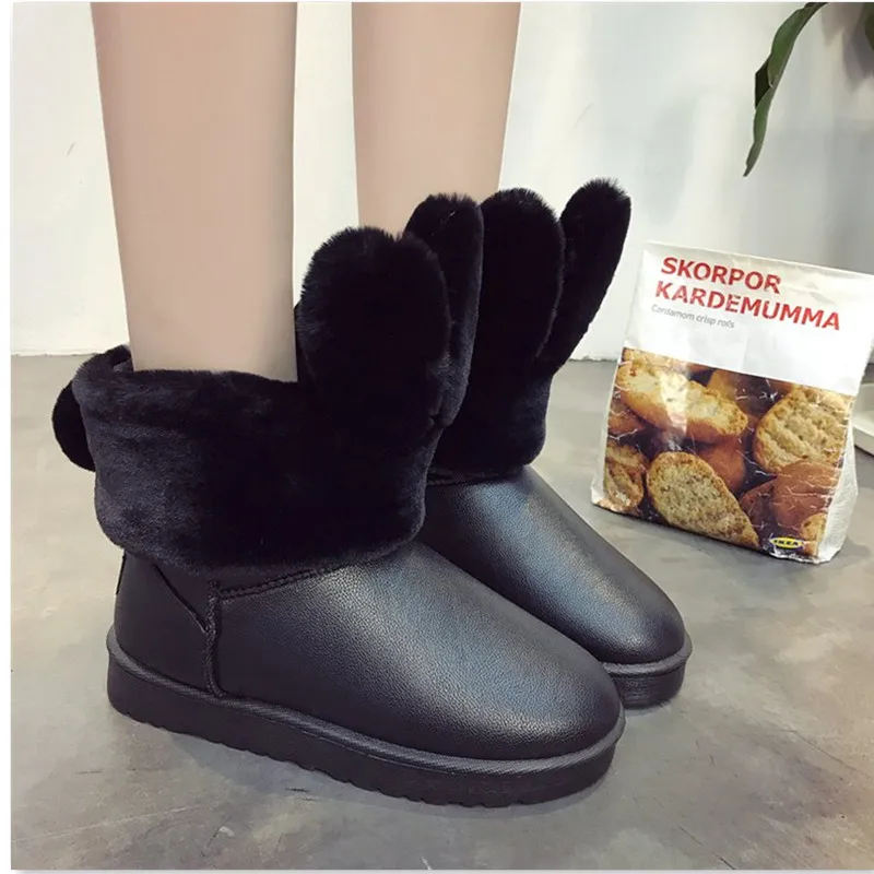 Женские Водонепроницаемые ботинки с кроличьими ушками теплые из хлопка