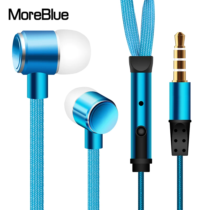MoreBlue Shoelace Earphones Metal Stereo Super Bass Headphones Noise