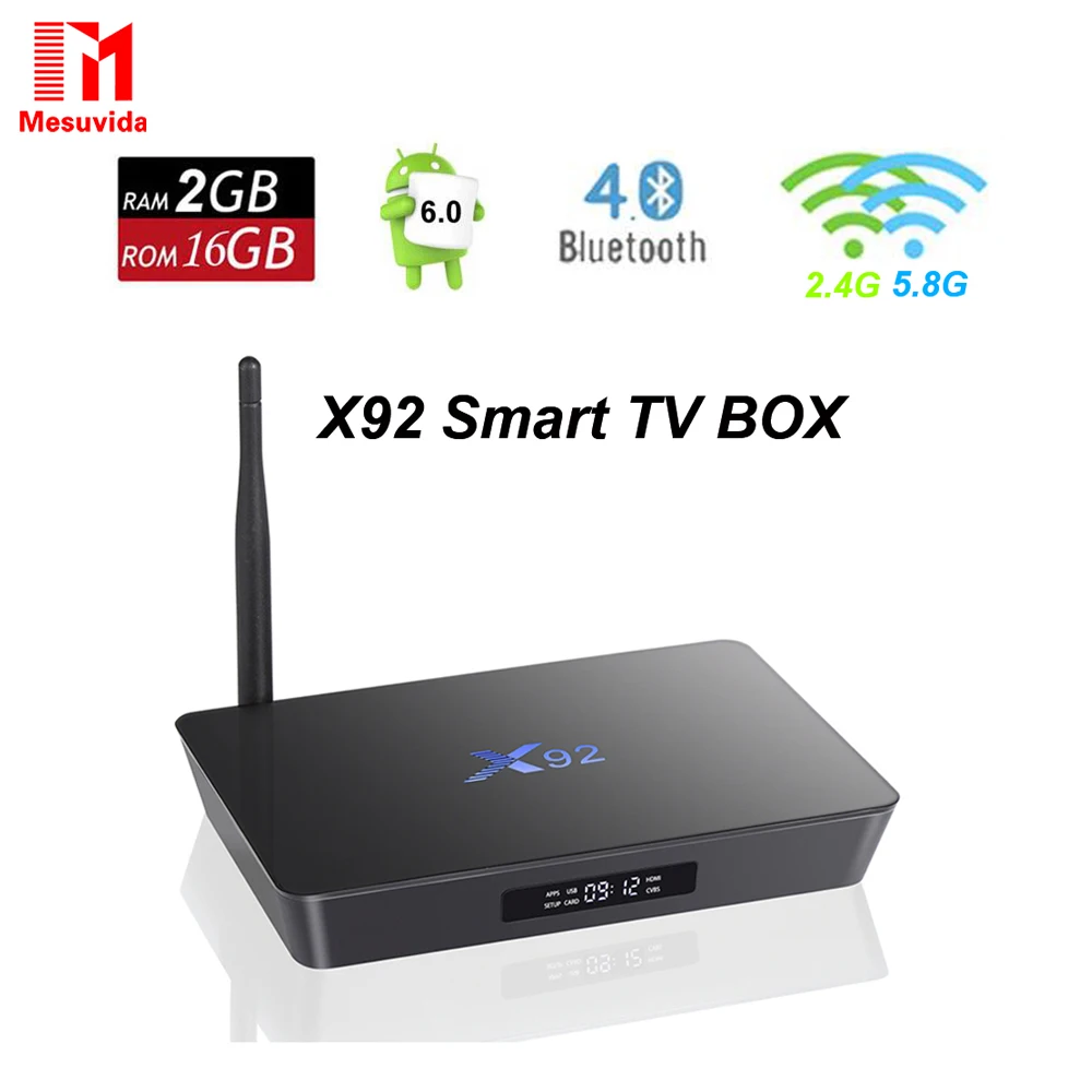 Prix pour Mesuvida X92 2 GB/16 GB Android 6.0 Smart TV Box Amlogic S912 OCTA Core KDi 16.1 5G Wifi 4 K H.265 Set Top Box Airplay DLNA Prix pour Mesuvida X92 2 GB/16 GB Android 6.0 Smart TV Box Amlogic S912 OCTA Core KDi 16.1 5G Wifi 4 K H.265 Set Top Box Airplay DLNA