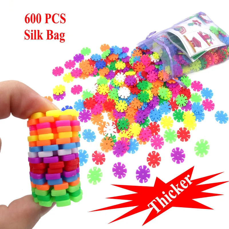 

600Pcs Thicker 3D Puzzle Jigsaw Plastic Snowflake Building Blocks Brick Educational Toys For Children With Instructions