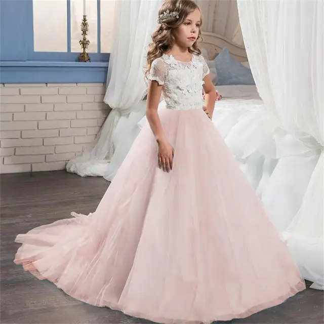 6 14 Years Elegant Flower Fancy Dress For Girl Princess Party Wedding