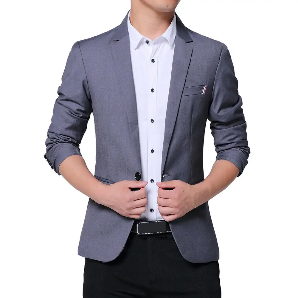 Men's Fashion New Style One Button Suit For Self-Cultivation Pure Color Coat Formal Jacket Man Slim Male Suit L15