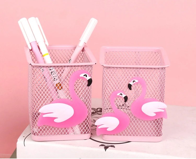 Pink Unicorn Cactus Flamingo Square Desktop Pen Holder Office School Metal Makeup Brush Storage Case Desk Pen Pencil Organizer