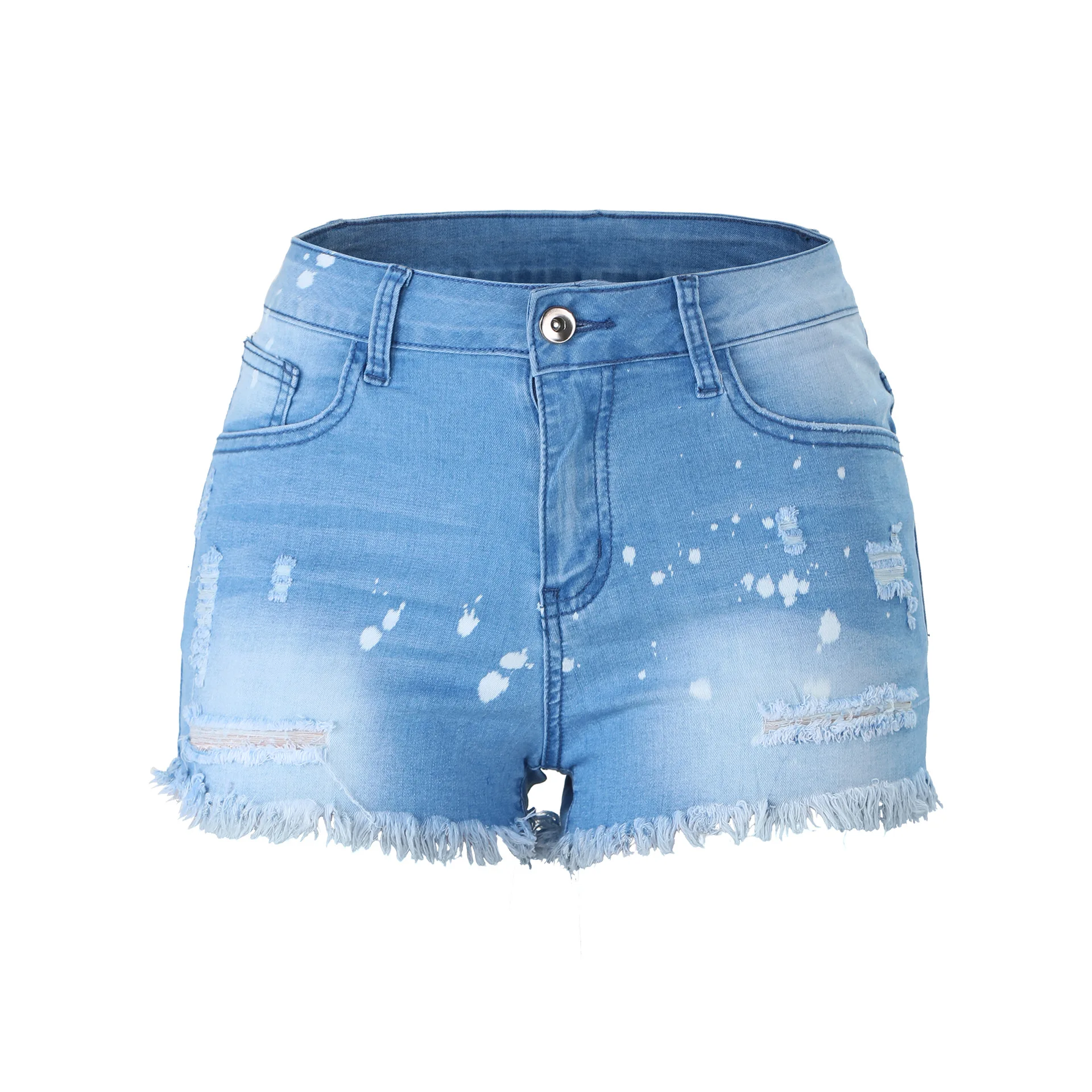 Женские летние винтажные рваные джинсы шорты светло-голубые короткие штаны