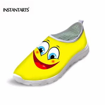 

INSTANTARTS Casual Men Breathable Mesh Shoes Funny Yellow Smile Face Printed Walking Lazy Shoes Stylish Slip-on Sneakers for Man