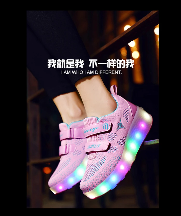 Sapatos para Crianças Tênis com Rodas Usb de Carregamento Preto Rosa Cinza Moda Meninas Meninos Led Luz Rolo Skate Crianças Duas Rodas 10 High Quality Mamãe e Bebê