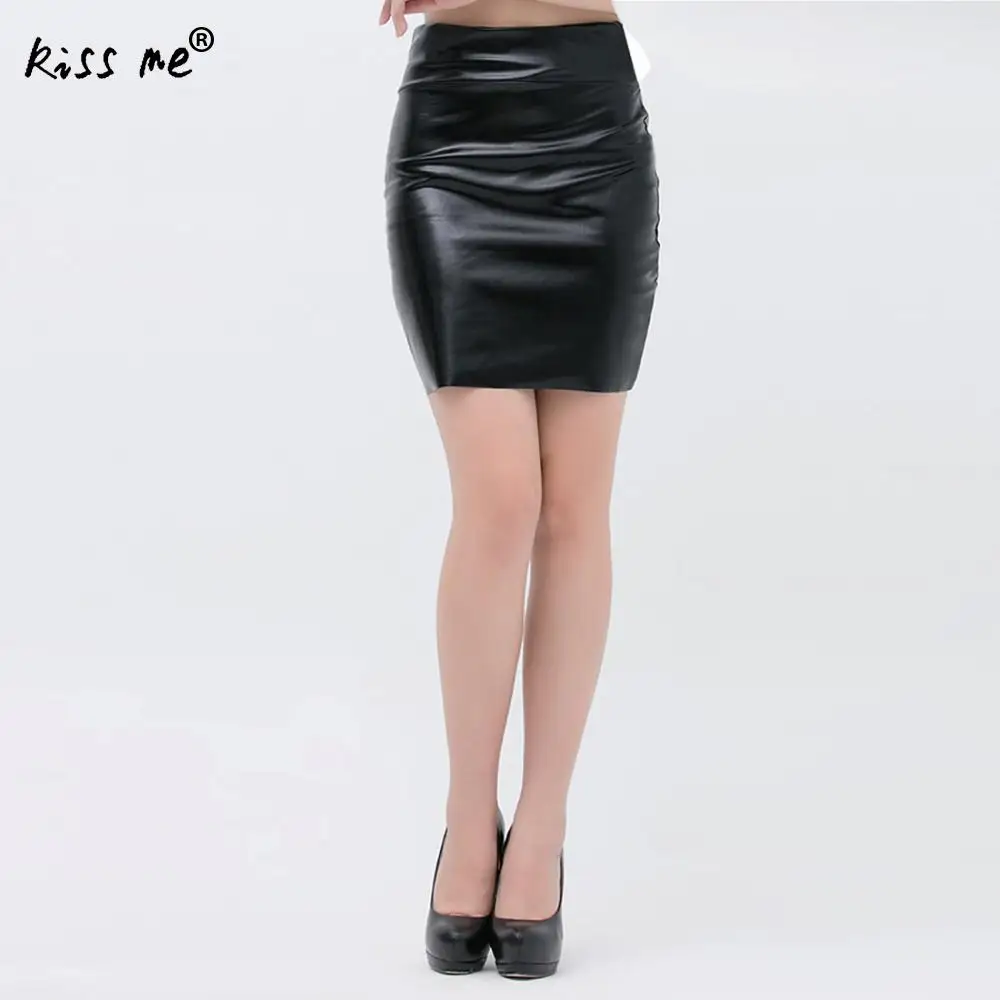 2018 New Leather Skirt Ladies Office Skirts Women PU Leather Long Skirt Solid Color High Waist