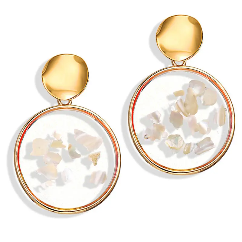 

2019 Korean Real Shell Conch Drop Earrings Round Earrings for Women Dangle Earrings Wedding Jewelry
