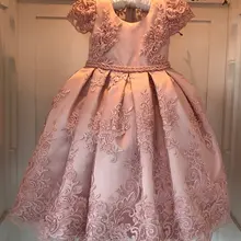 Роскошные розовые платья с жемчужинами и бусинами для девочек Бальные платья с широким плиссированным кружевным верхним слоем для маленьких девочек на свадьбу, для детей возрастом от 2 до 12 лет