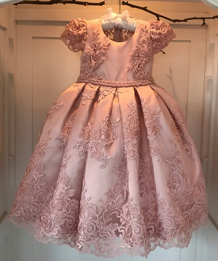 Luxurious Pearls Beaded Pink Flower Girls Dresses Wide Pleated Lace Overlay little Girls Ball Gowns for Wedding 2-12 Years Old Luxurious Pearls Beaded Pink Flower Girls Dresses Wide Pleated Lace Overlay little Girls Ball Gowns for Wedding 2-12 Years Old