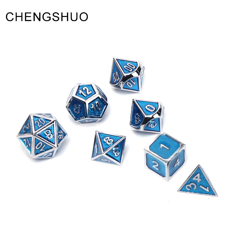 

Chengshuo rpg dice metal dnd polyhedral sets dados dungeons and dragons aluminum blue dices d20 10 12 6 table games transparent