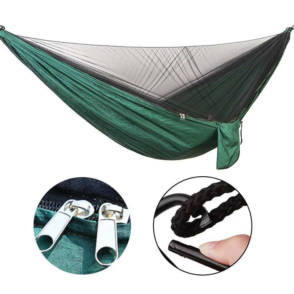 

290*140CM Camping Hammock with Mosquito Net Ultra-light Portable Double Parachute Hammocks 2 Person Swing Sleeping Hammock Bed