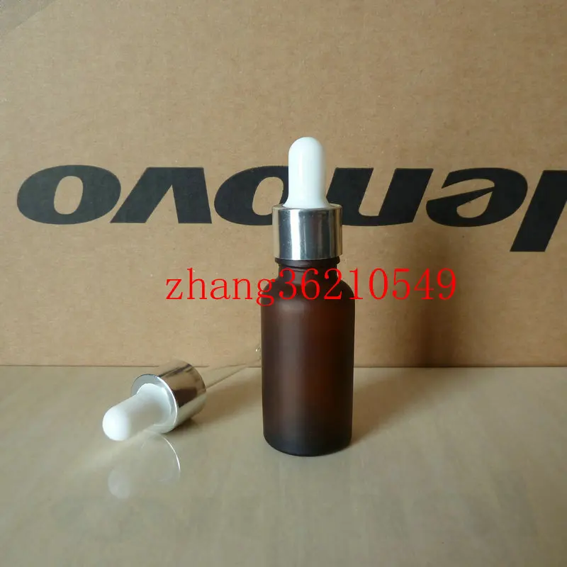 

20ml brown/amber frosted Glass Essential Oil Bottle With aluminum shiny silver dropper cap. Oil vial, Essential Oil Container