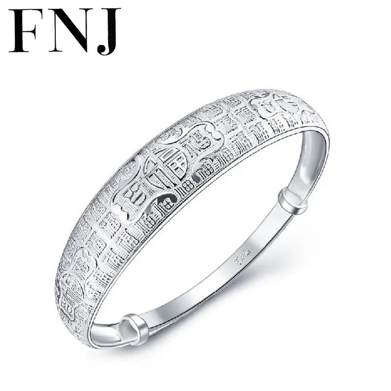 

FNJ 925 Silver Good Luck Bangle FU New Fashion Adjustable Size Original S925 Sterling Silver Bangles for Women Jewelry