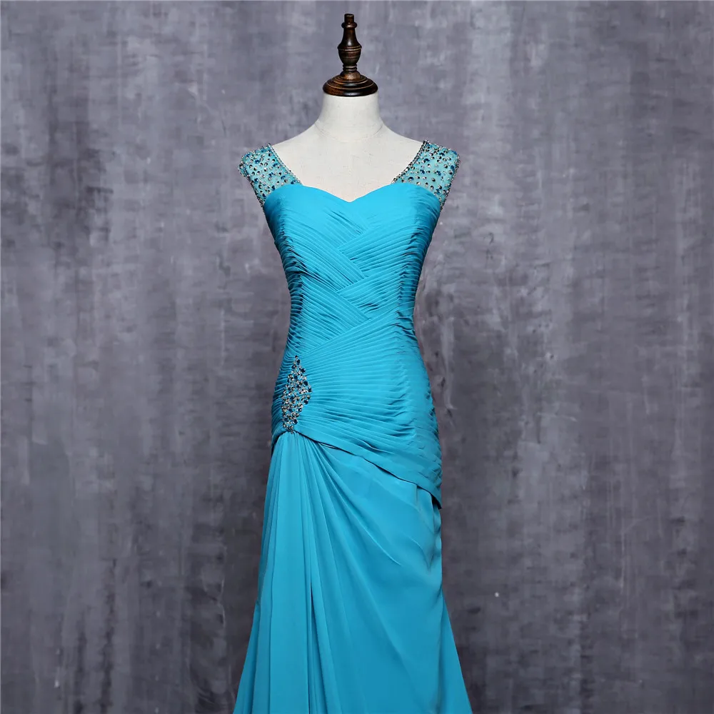 Синие вечерние платья 2019 Русалка v-образный вырез крылышки шифоновые бисерные женские длинные вечерние платья выпускные платья Robe De Soiree