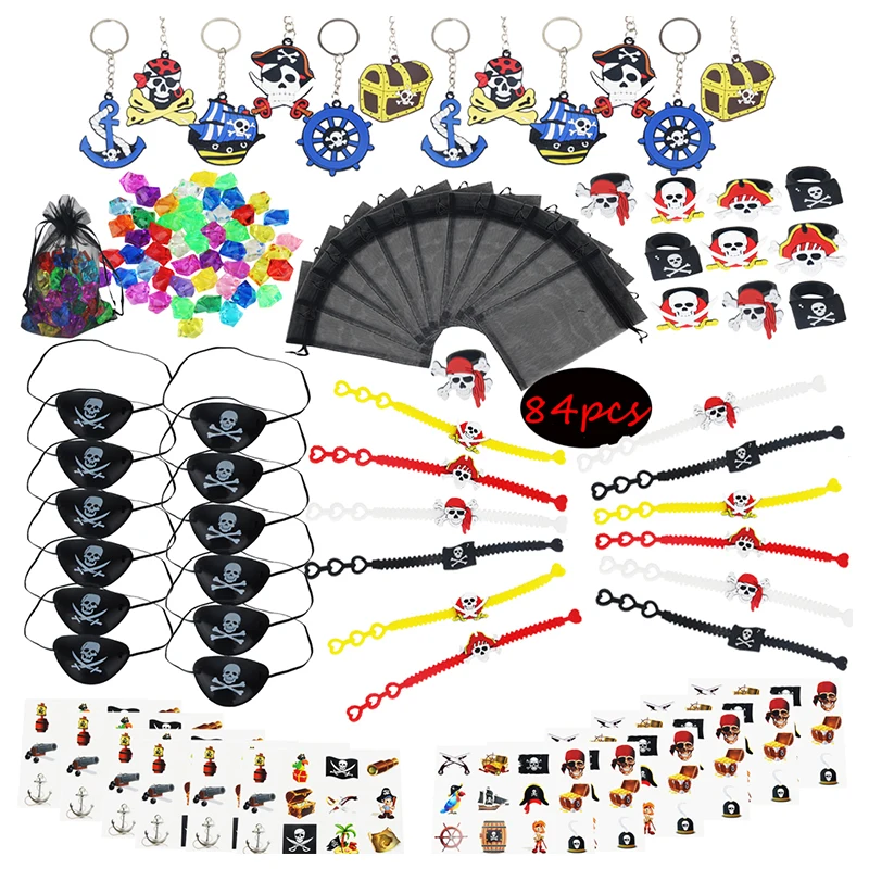 Super Promo 84pcs Bracelet Pirate Party Decorations Tattoo Pirate