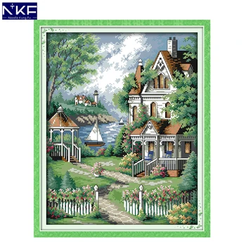 

NKF European-style Villa Stamped Cross Stitch Pattern DIY Kit Needlework Embroidery Sets Chinese Cross Stitch for Home Decor